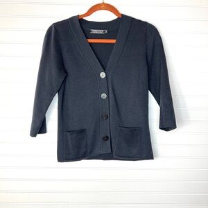 Peruvian Connection Women’s Cardigan Sweater Sz XS Black Button Down Pockets